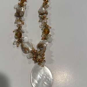 Elegant Gold and White Beaded Necklace